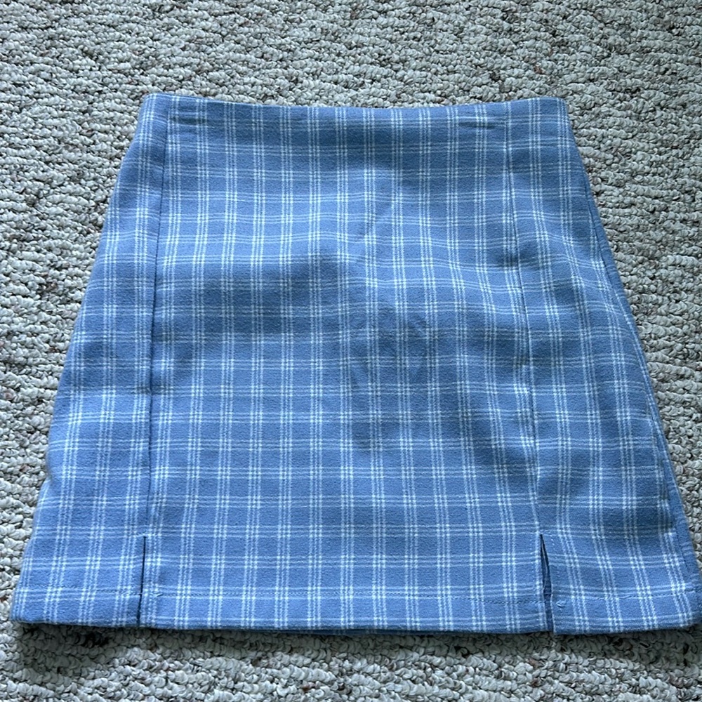 Blue plaid mini tight skirt